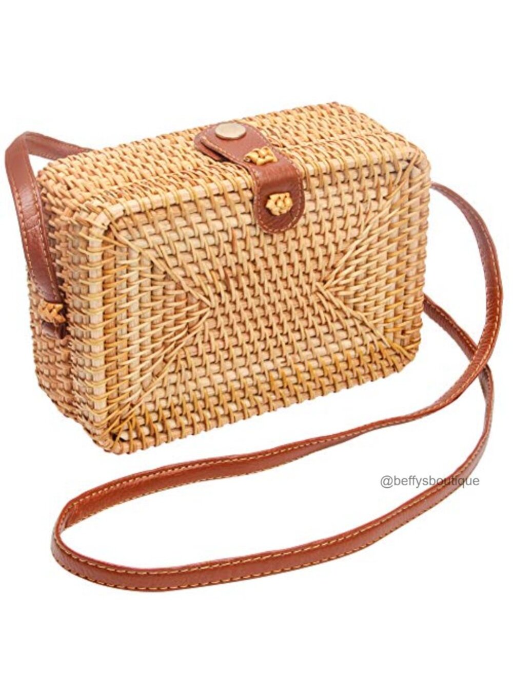 Rattan Woven Crossbody Bag Boho Handmade Beach Straw Shoulder Handbag